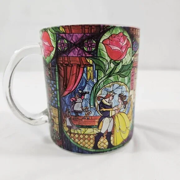 Disney Beauty & The Beast Belle Rose Window 17.5 Oz Stained Glass Coffee Tea Mug - Picture 11 of 17